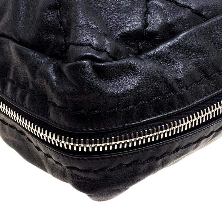 Pre Owned Chanel Black Quilted Leather Expandable Zip Around Frame Satchel