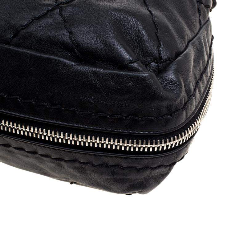Pre Owned Chanel Black Quilted Leather Expandable Zip Around Frame Satchel
