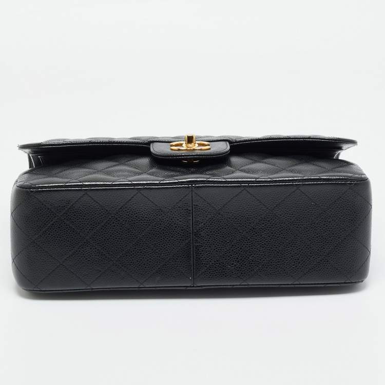 Pre Owned Chanel Black Quilted Caviar Leather Jumbo Classic Double Flap Bag