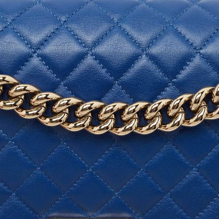 Pre Owned Chanel Navy Blue Quilted Leather Medium Classic Boy Flap Bag