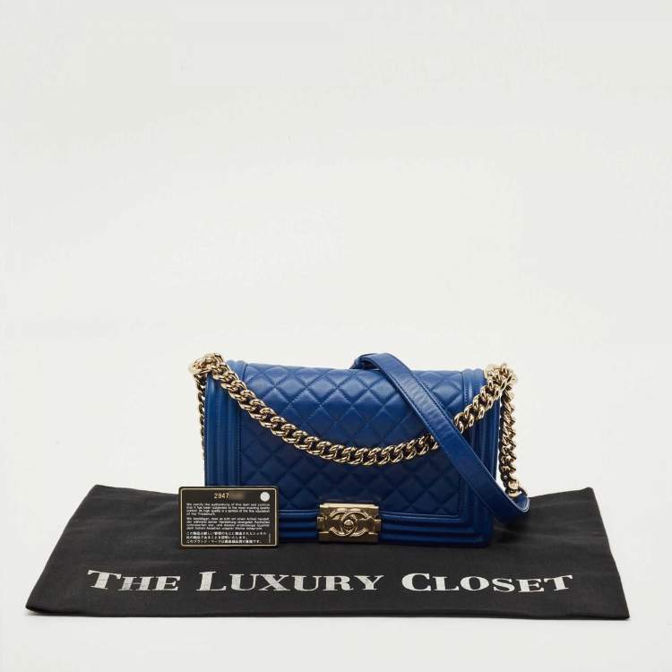 Pre Owned Chanel Navy Blue Quilted Leather Medium Classic Boy Flap Bag