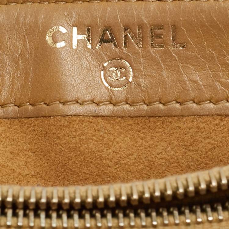 Pre Owned Chanel Beige Chevron Leather Boy Phone Holder Pouch 