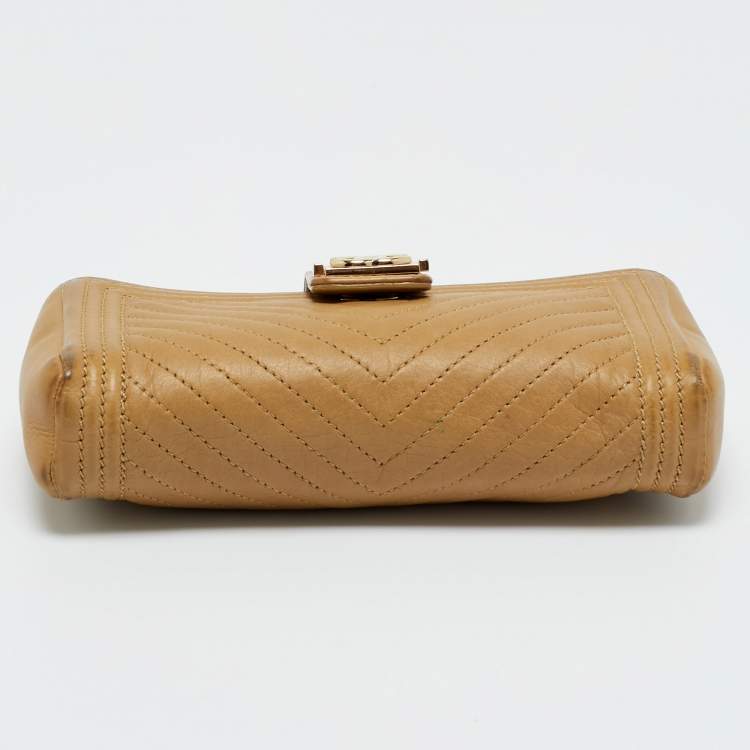 Pre Owned Chanel Beige Chevron Leather Boy Phone Holder Pouch 