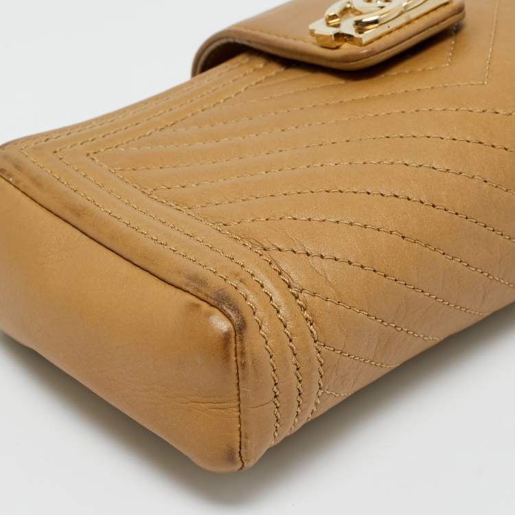 Pre Owned Chanel Beige Chevron Leather Boy Phone Holder Pouch 