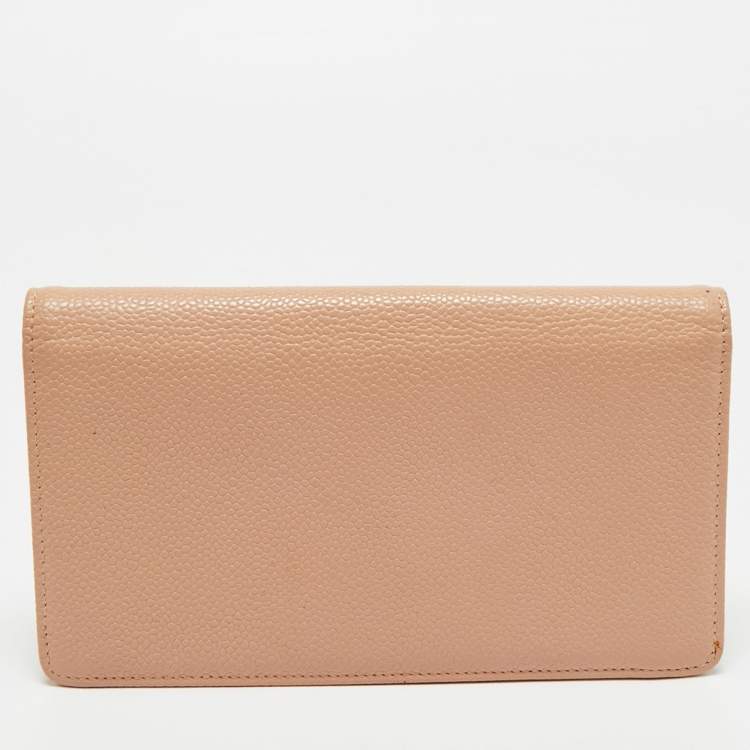 Pre Owned Chanel Beige Caviar Leather CC Bifold Long Wallet