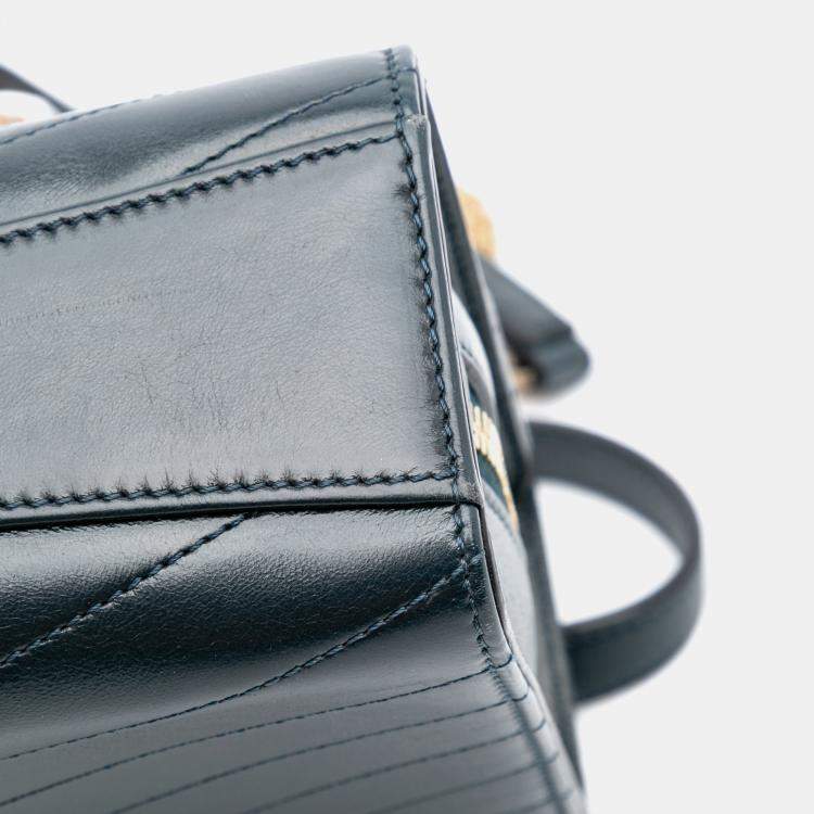 Pre Owned Chanel Green CC Chevron Calfskin Medal Flap