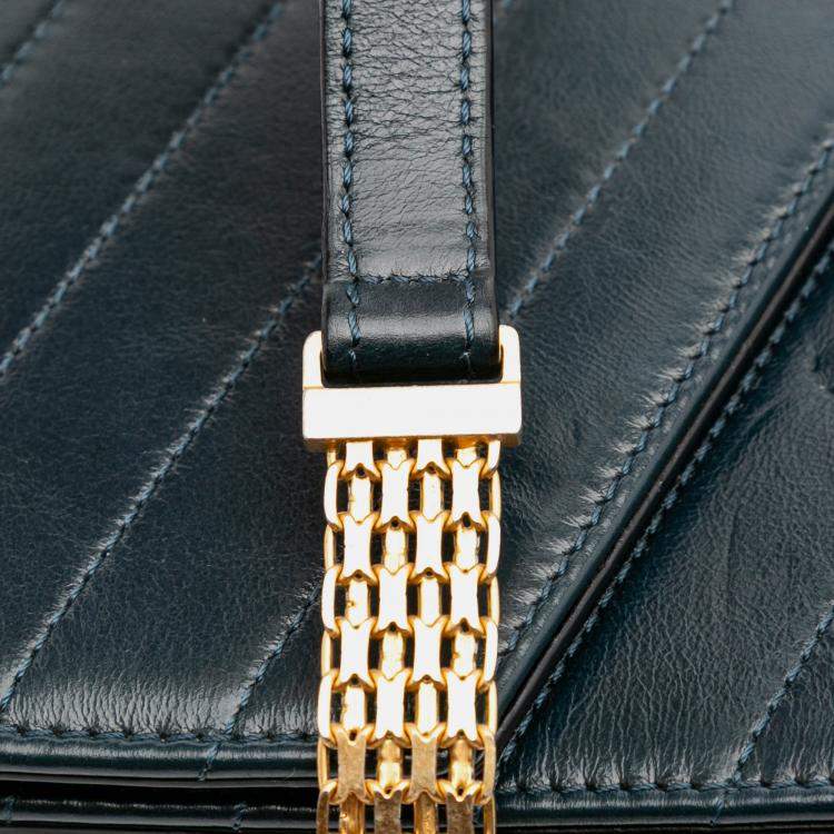 Pre Owned Chanel Green CC Chevron Calfskin Medal Flap