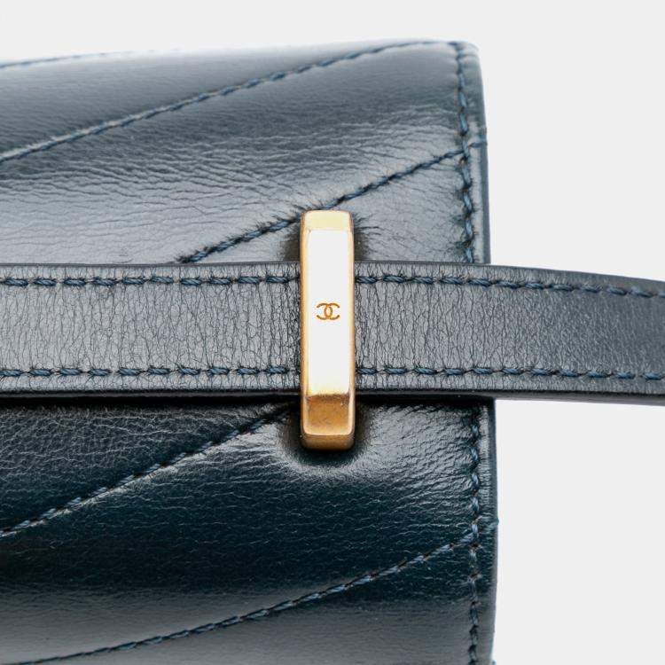 Pre Owned Chanel Green CC Chevron Calfskin Medal Flap