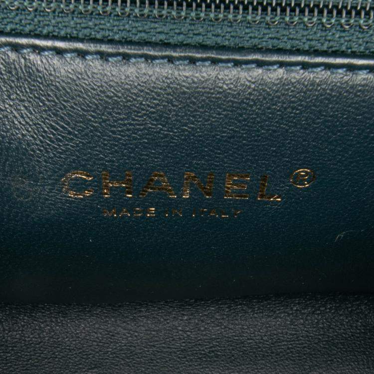 Pre Owned Chanel Green CC Chevron Calfskin Medal Flap
