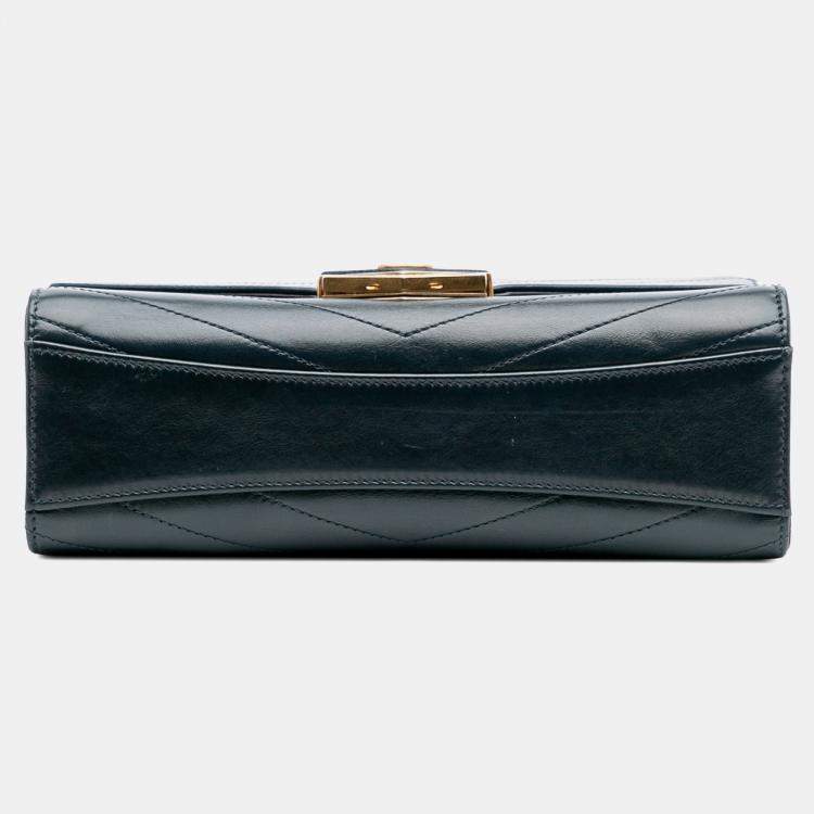 Pre Owned Chanel Green CC Chevron Calfskin Medal Flap