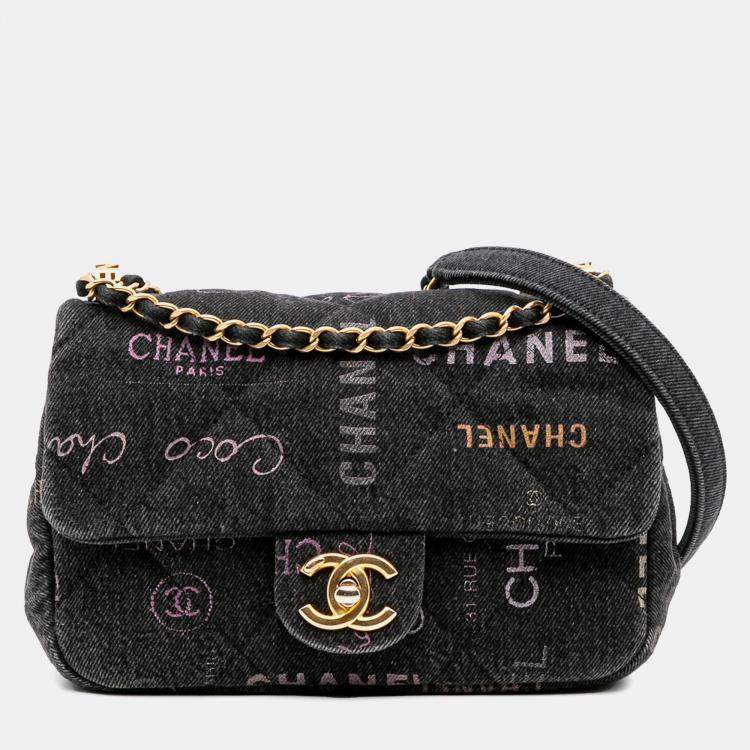 Pre Owned Chanel Grey Mini Rectangular Quilted Denim Mood Flap