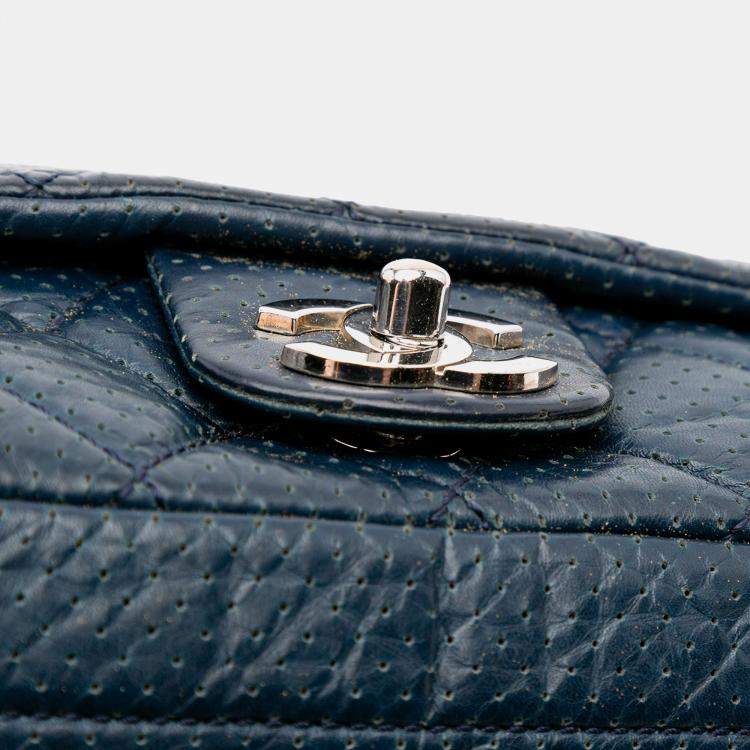 Pre Owned Chanel Navy Blue CC Quilted Perforated Aged Calfskin Flap
