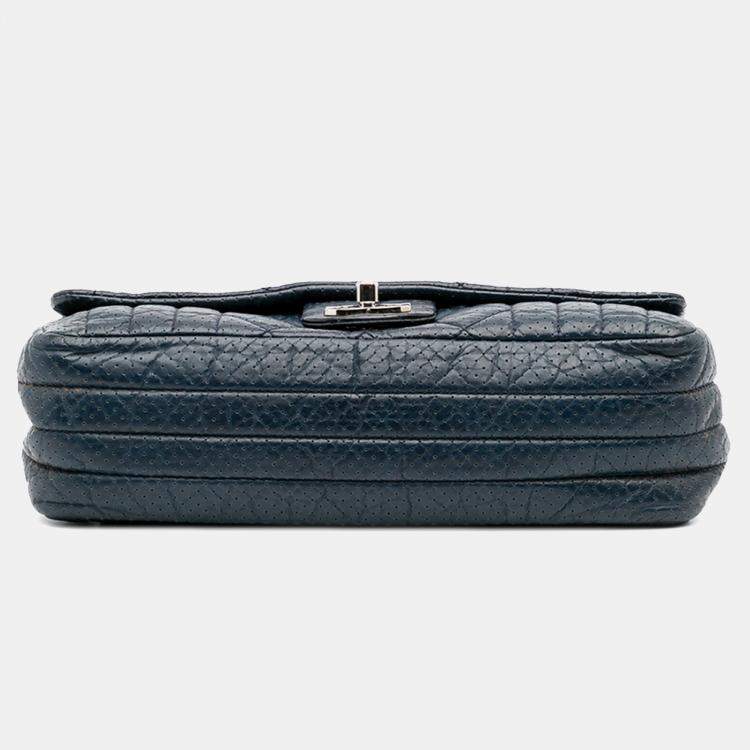 Pre Owned Chanel Navy Blue CC Quilted Perforated Aged Calfskin Flap