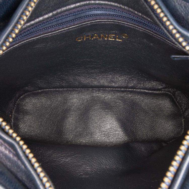 Pre Owned Chanel Navy Blue CC Quilted Lambskin Tassel Crossbody