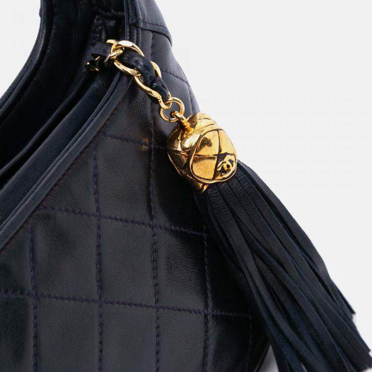 Pre Owned Chanel Navy Blue CC Quilted Lambskin Tassel Crossbody