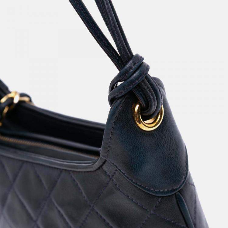 Pre Owned Chanel Navy Blue CC Quilted Lambskin Tassel Crossbody