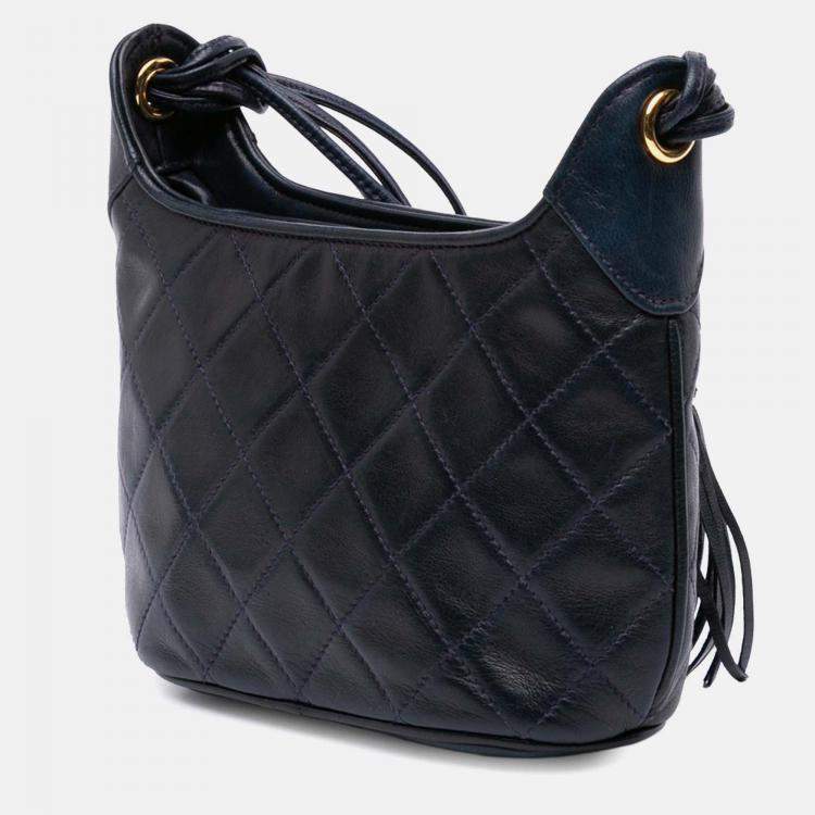Pre Owned Chanel Navy Blue CC Quilted Lambskin Tassel Crossbody