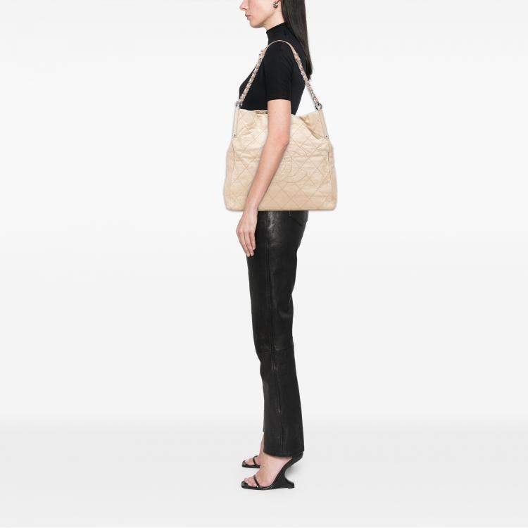 Pre Owned Chanel Beige Iridescent Calfskin Sea Hit Tote