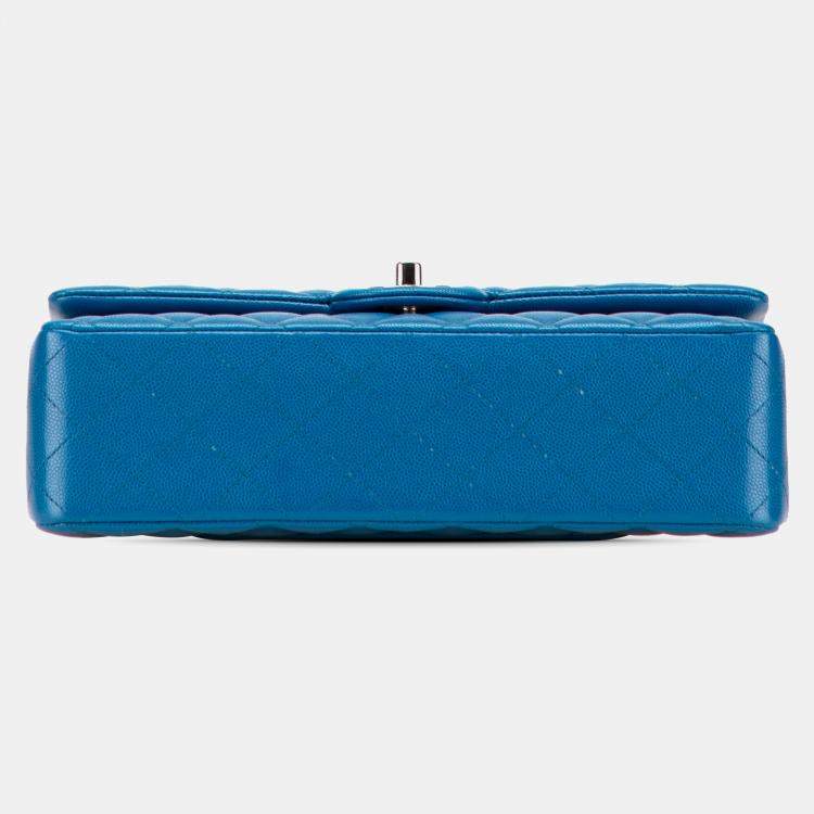 Pre Owned Chanel Blue Medium Classic Caviar Double Flap