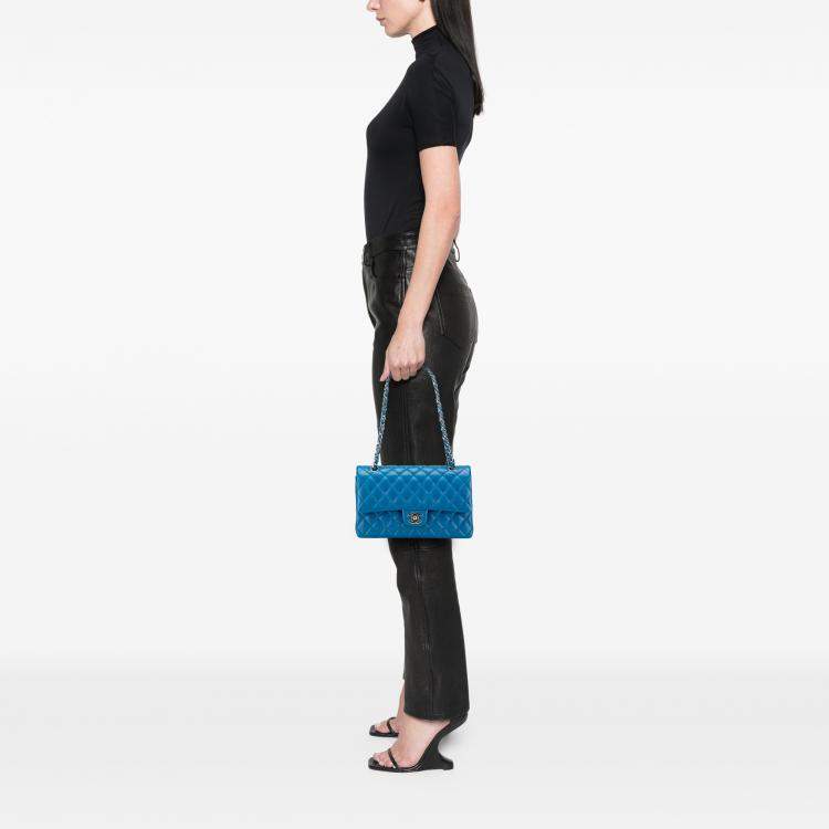Pre Owned Chanel Blue Medium Classic Caviar Double Flap
