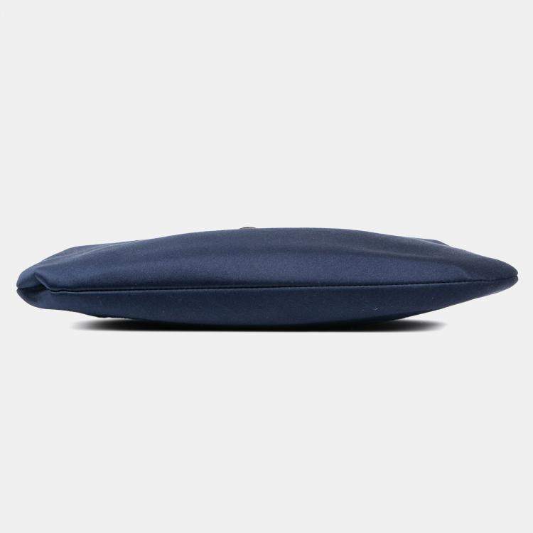 Pre Owned Chanel Navy Blue Satin Crystal Camellia Evening Frame Clutch