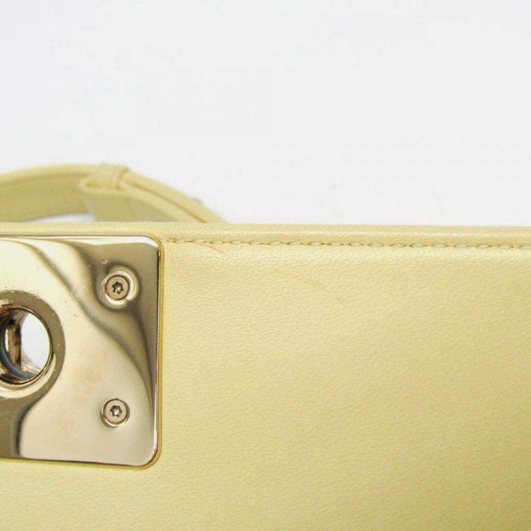 Pre Owned Chanel Boy V Stitch Yellow Leather Shoulder Bag