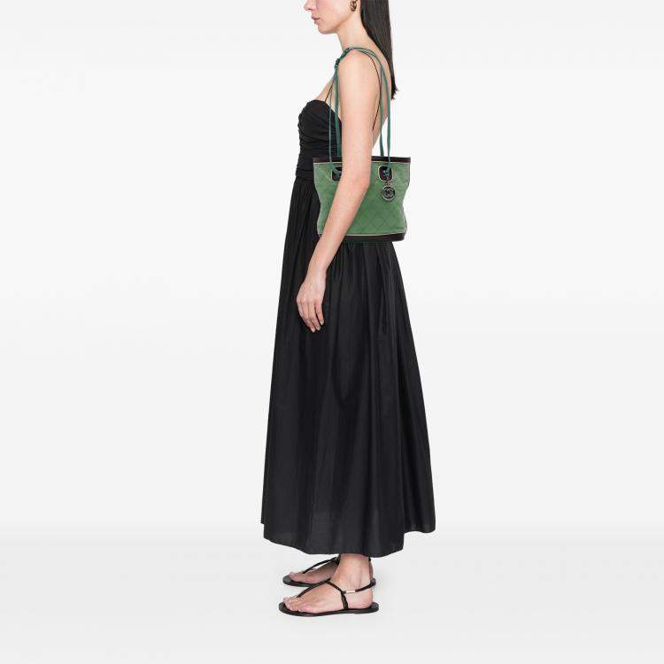 Pre Owned Chanel Black Green CC Quilted Lambskin Country Club Tote