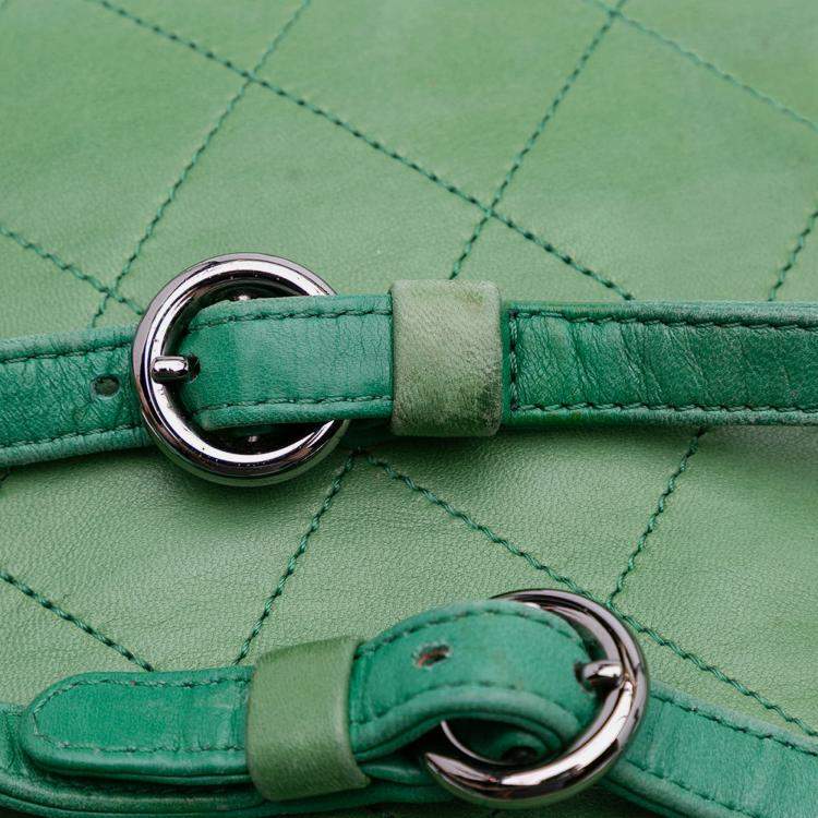 Pre Owned Chanel Black Green CC Quilted Lambskin Country Club Tote