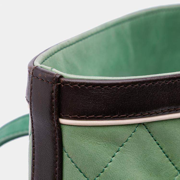 Pre Owned Chanel Black Green CC Quilted Lambskin Country Club Tote