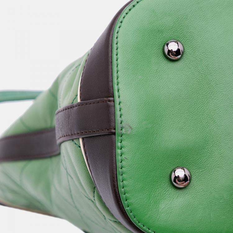 Pre Owned Chanel Black Green CC Quilted Lambskin Country Club Tote