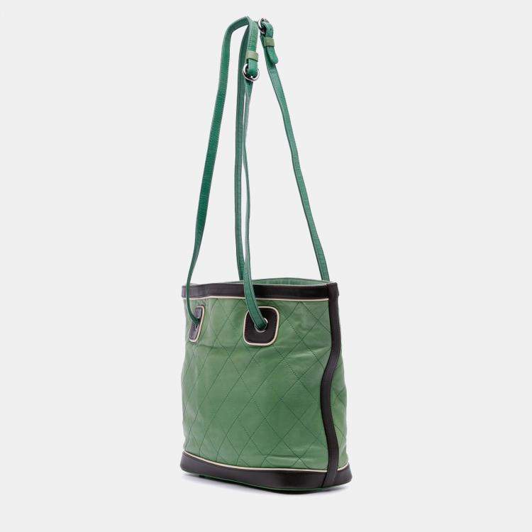 Pre Owned Chanel Black Green CC Quilted Lambskin Country Club Tote