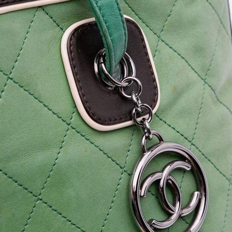 Pre Owned Chanel Black Green CC Quilted Lambskin Country Club Tote