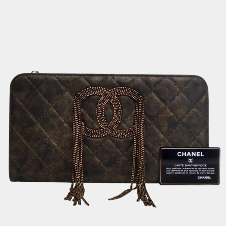Pre Owned Chanel Black Metallic Lambskin CC Chain Fringe Clutch