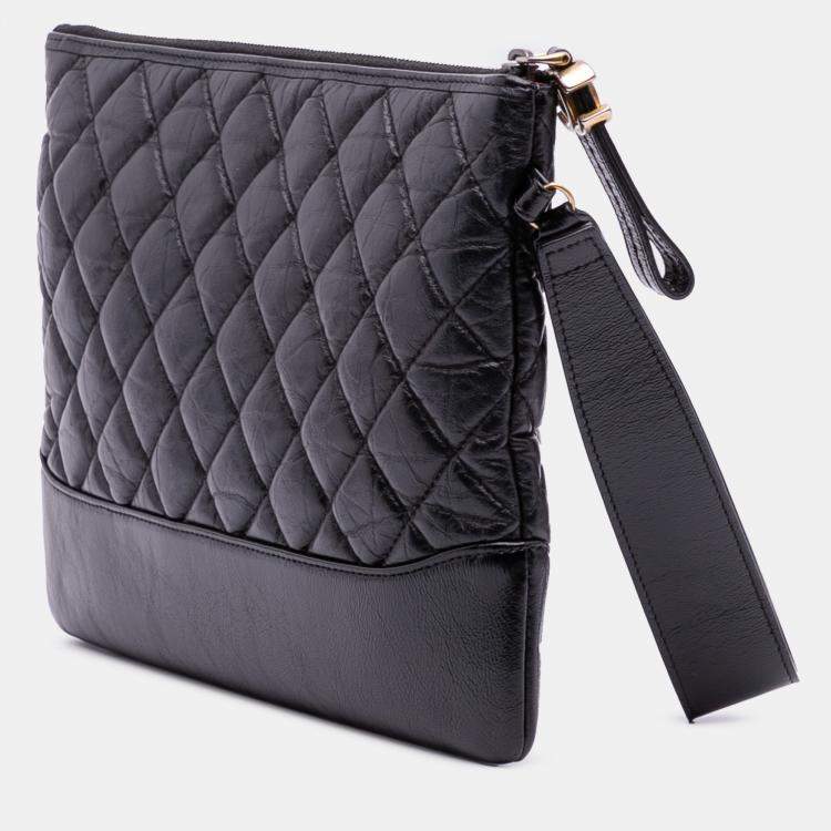 Pre Owned Chanel Black Medium Aged Calfskin Gabrielle O Case Clutch