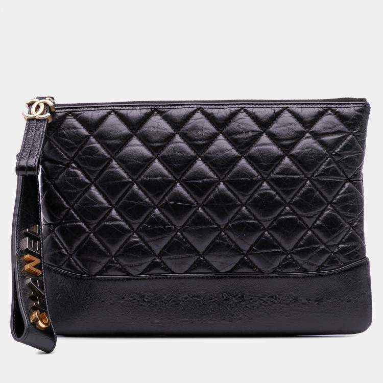 Pre Owned Chanel Black Medium Aged Calfskin Gabrielle O Case Clutch