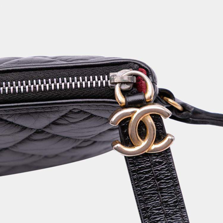 Pre Owned Chanel Black Medium Aged Calfskin Gabrielle O Case Clutch