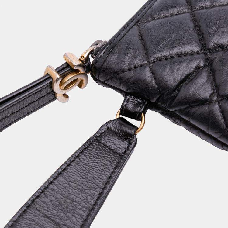 Pre Owned Chanel Black Medium Aged Calfskin Gabrielle O Case Clutch