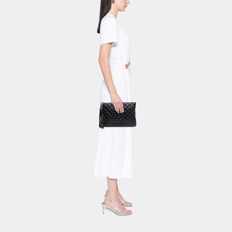 Pre Owned Chanel Black Medium Aged Calfskin Gabrielle O Case Clutch