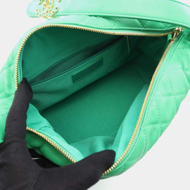 Pre Owned Chanel Green Lambskin Hobo Bag