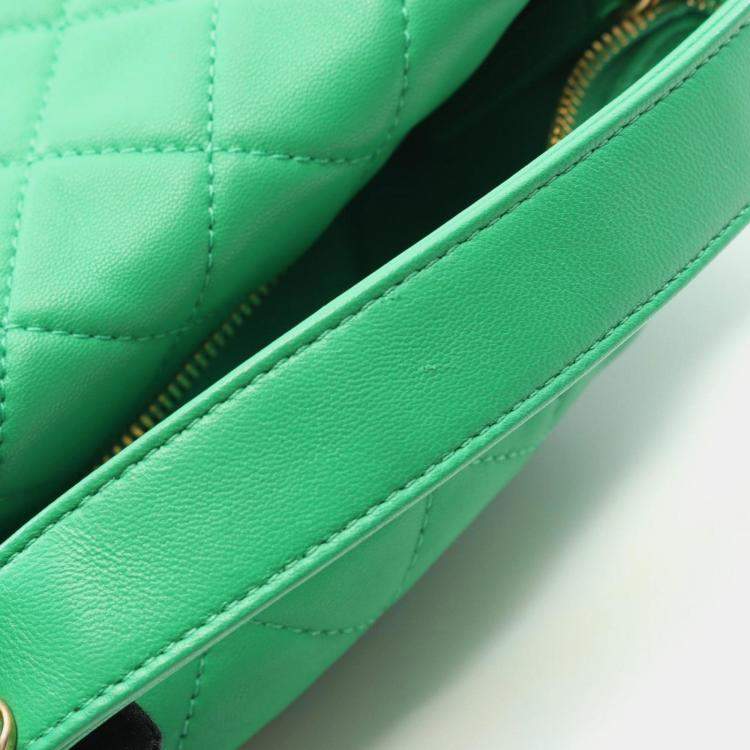 Pre Owned Chanel Green Lambskin Hobo Bag