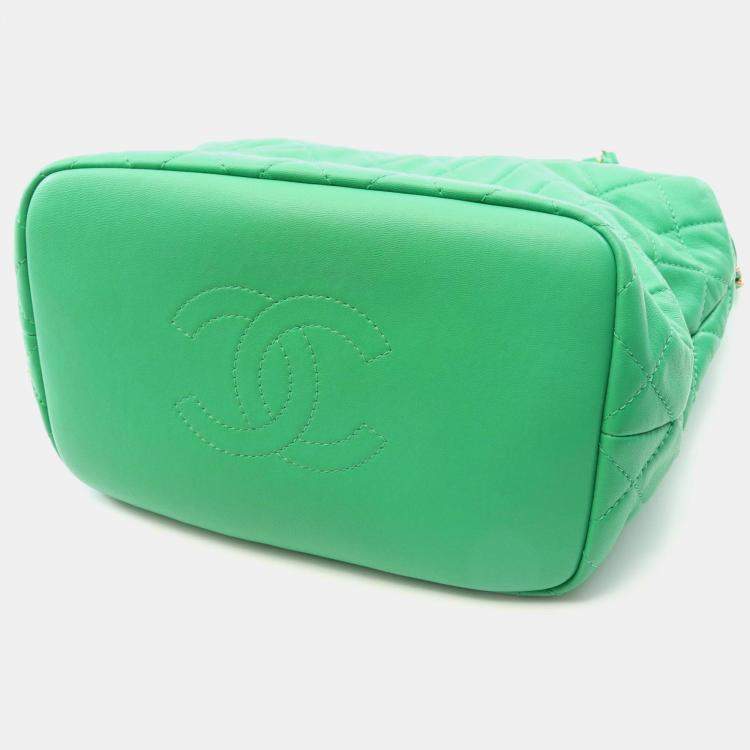 Pre Owned Chanel Green Lambskin Hobo Bag