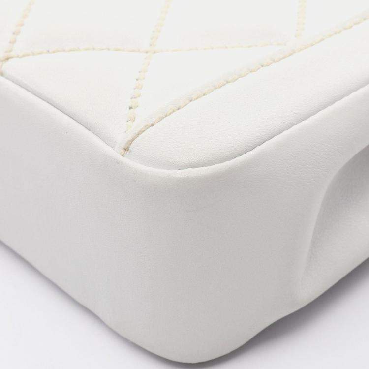 Pre Owned Chanel Wild Stitch White Leather Top Handle Bag