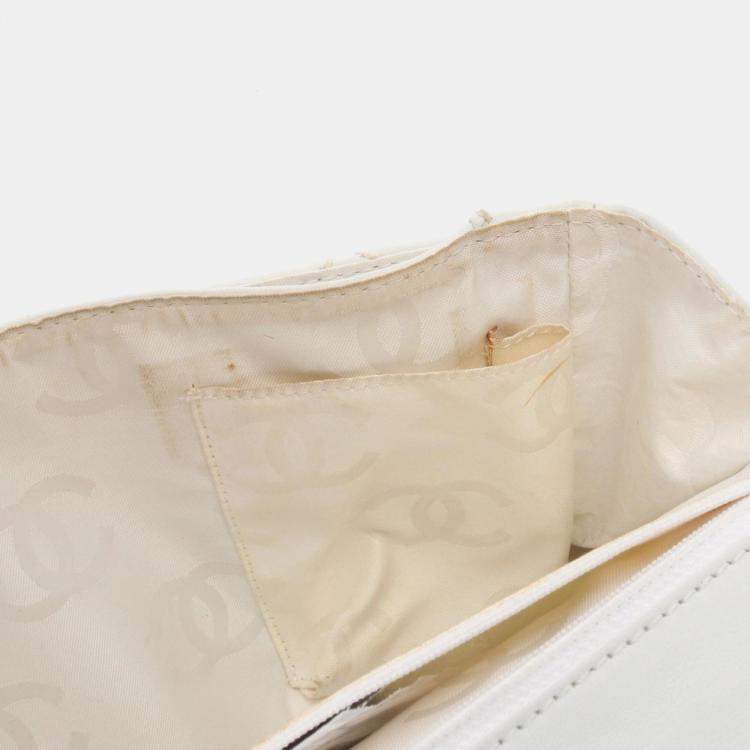 Pre Owned Chanel Wild Stitch White Leather Top Handle Bag
