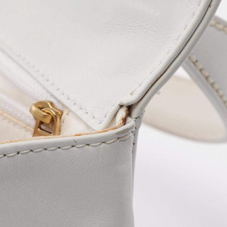 Pre Owned Chanel Wild Stitch White Leather Top Handle Bag