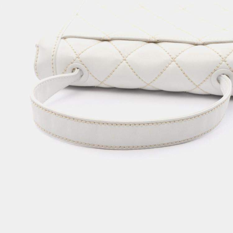 Pre Owned Chanel Wild Stitch White Leather Top Handle Bag