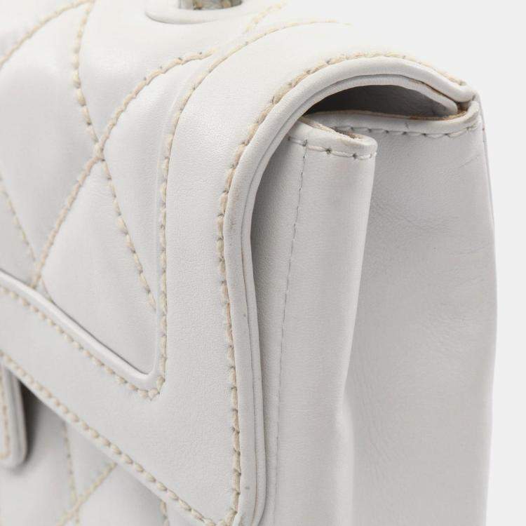 Pre Owned Chanel Wild Stitch White Leather Top Handle Bag
