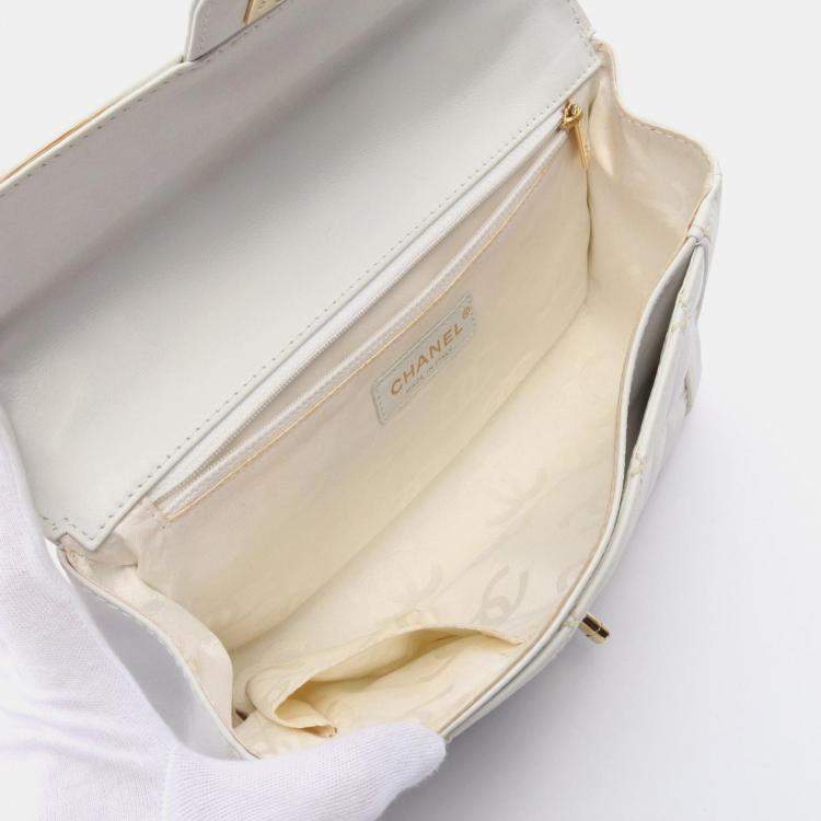Pre Owned Chanel Wild Stitch White Leather Top Handle Bag