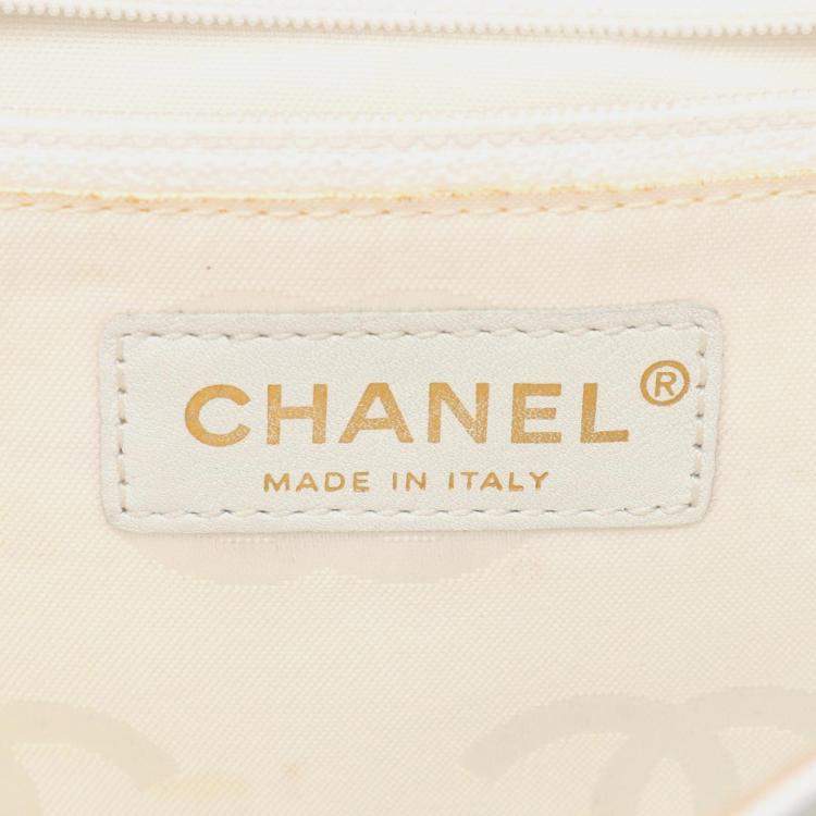 Pre Owned Chanel Wild Stitch White Leather Top Handle Bag