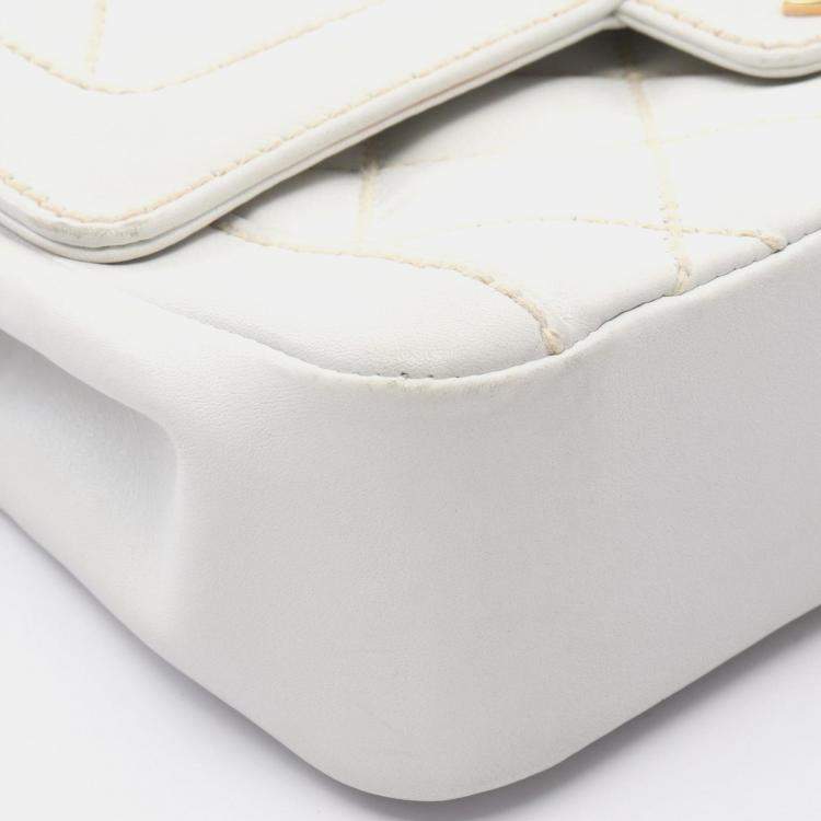 Pre Owned Chanel Wild Stitch White Leather Top Handle Bag