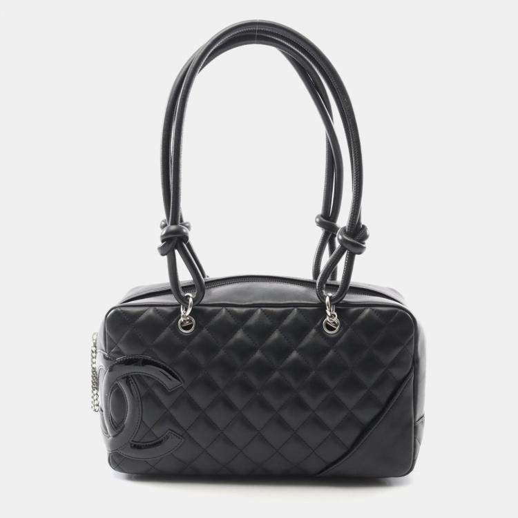 Pre Owned Chanel Cambon Ligne Black Patent Leather Bowling Bag